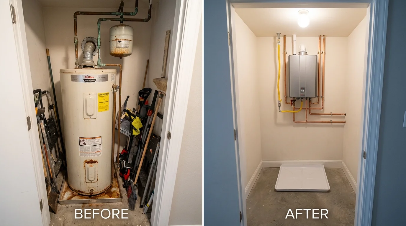 Tank water heater versus wall-mounted tankless unit comparison for Live Oak, CA homeowners