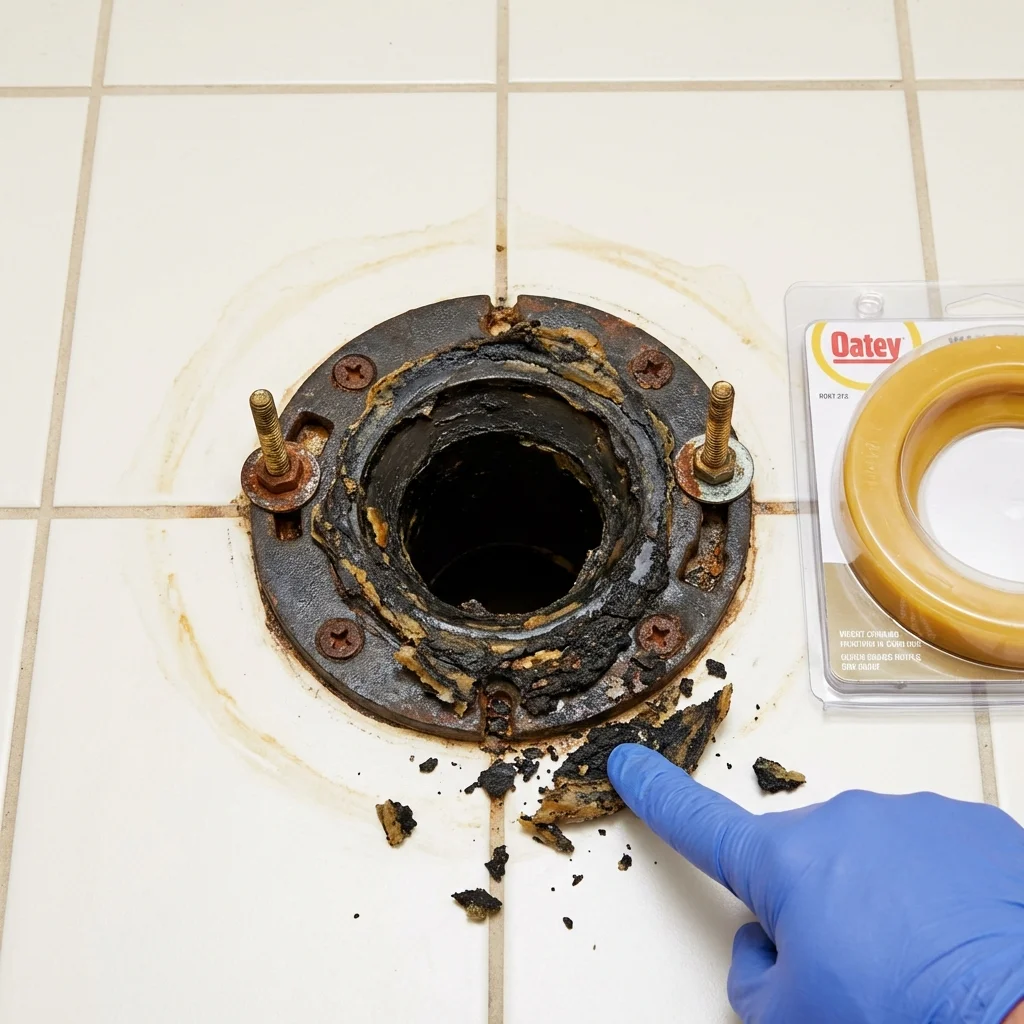 Failed wax ring showing water seepage at the base of a toilet in a Live Oak, CA home